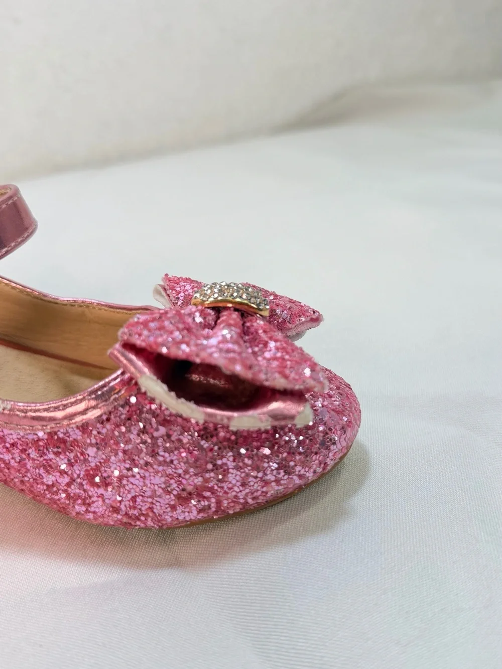 Girls Sparkle Pink Mary Jane Dress Shoes with Bow Accent